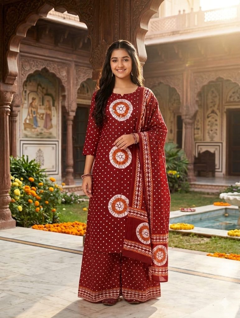 Aanchal Maroon Bandhej Suits