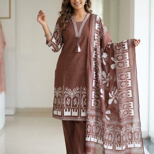 Cinnamon Brown Cotton Co-ord Kurta Set