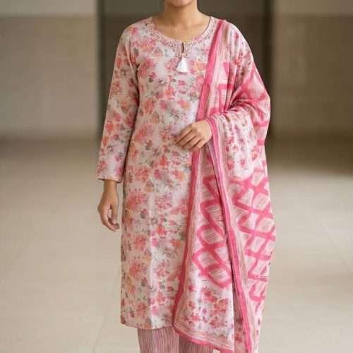 Pink Floral Elegance 3-Piece Suit Set
