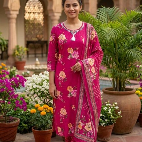 Fuchsia Bloom Floral Kurta Set