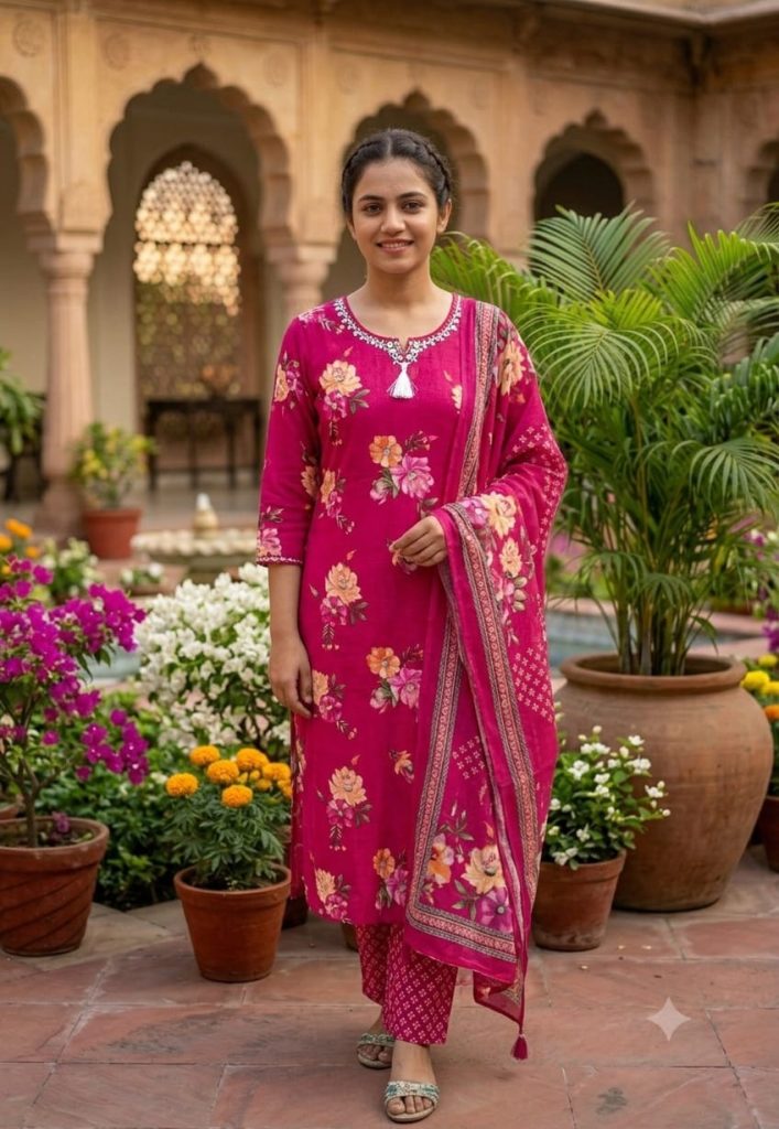 Fuchsia Bloom Floral Kurta Set