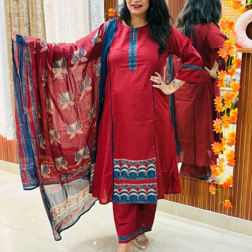 Maroon / Burgundy Chanderi Silk Suit Set