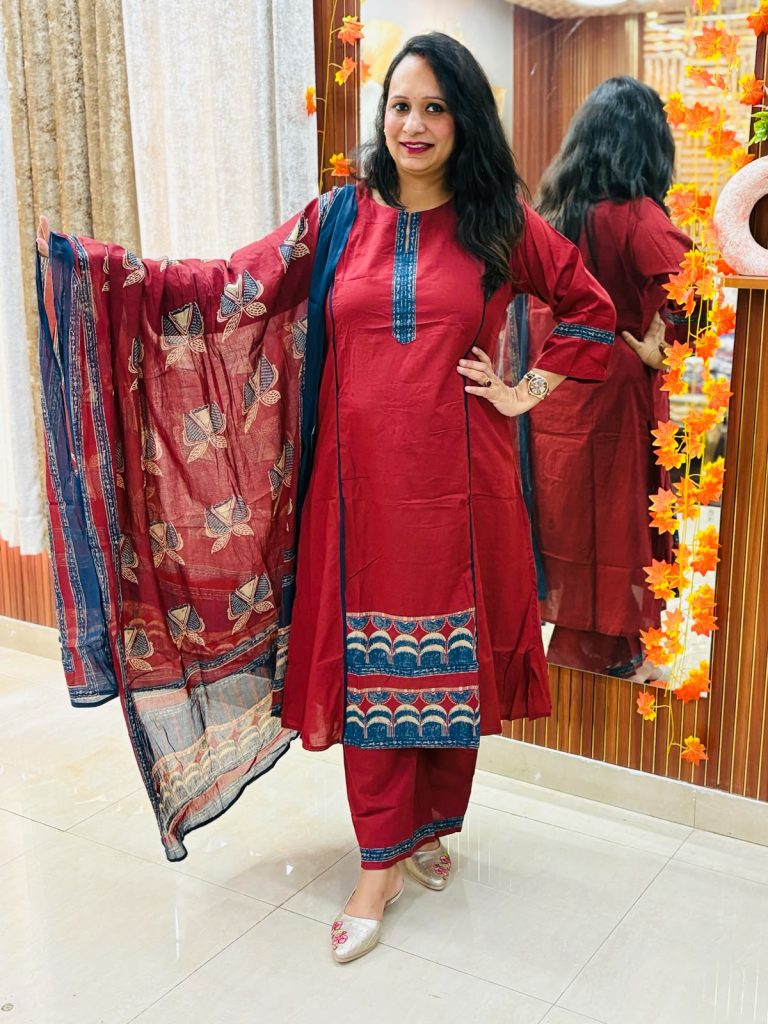 Maroon / Burgundy Chanderi Silk Suit Set