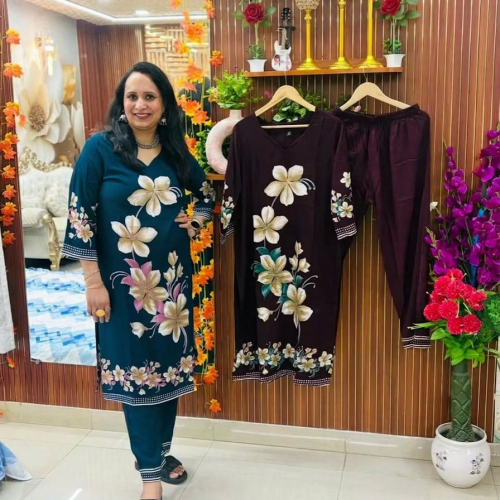 ✨Elegant Floral Printed V-Neck Kurta Pant Set✨