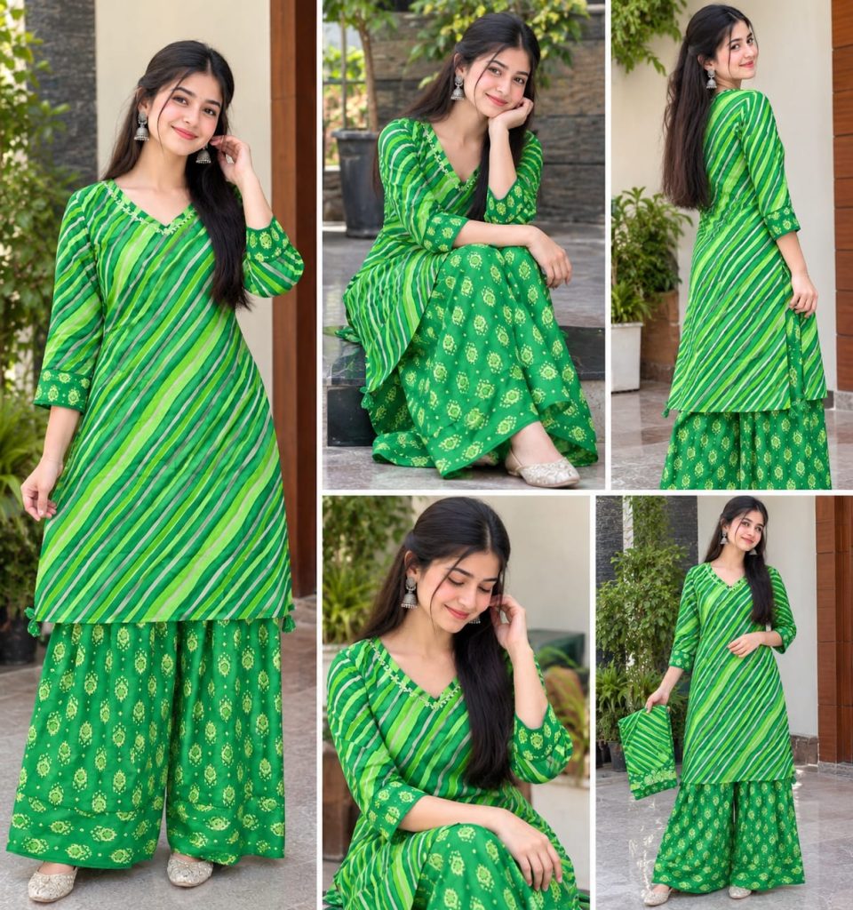✨ Green Cotton Farshi Suit Set with Dupatta ✨